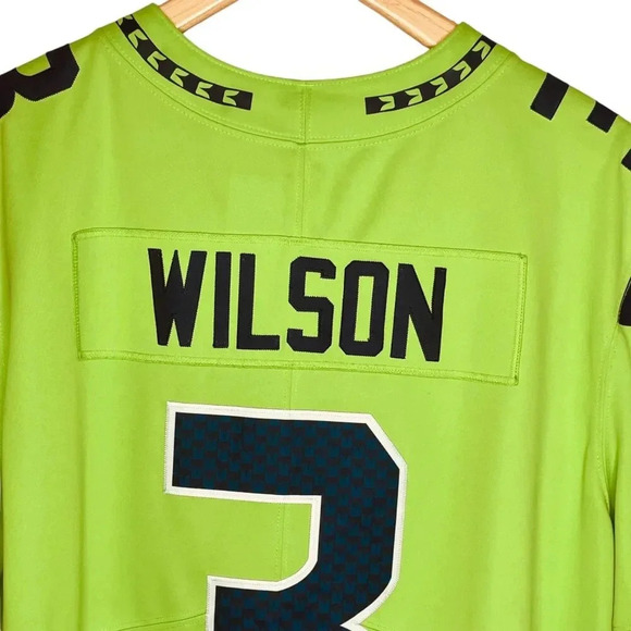 Nike NFL Seattle Seahawks Neon Green, Teal, & Black Russell Wilson Jersey - Picture 10 of 14